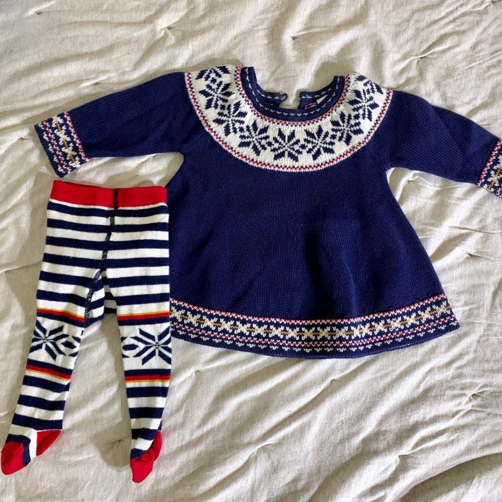 Hanna Andersson sweater dress + tights